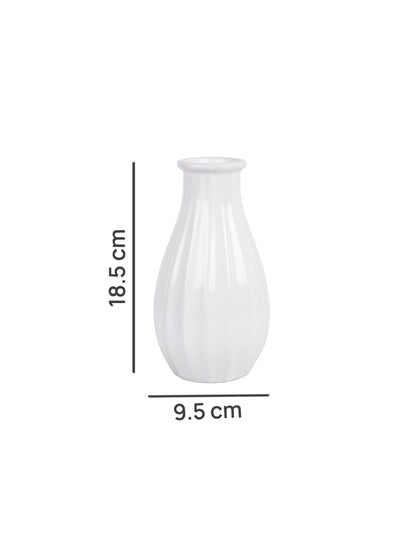 White Textured Glossy Ceramic Flower Vase