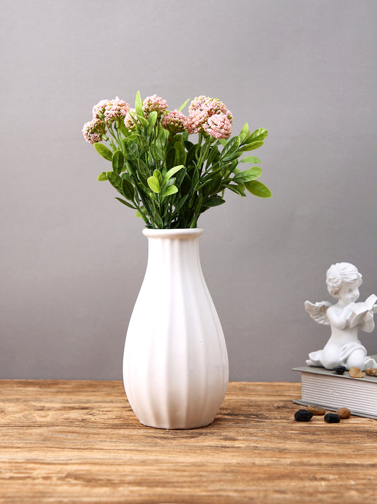 White Textured Glossy Ceramic Flower Vase