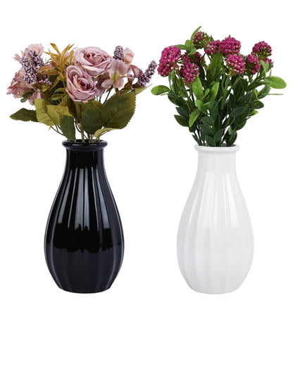 Black & White 2 Pieces Textured Ceramic Flower Vases