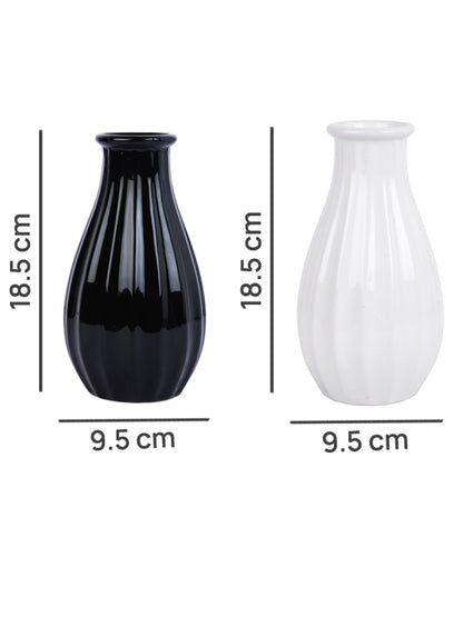 Black & White 2 Pieces Textured Ceramic Flower Vases