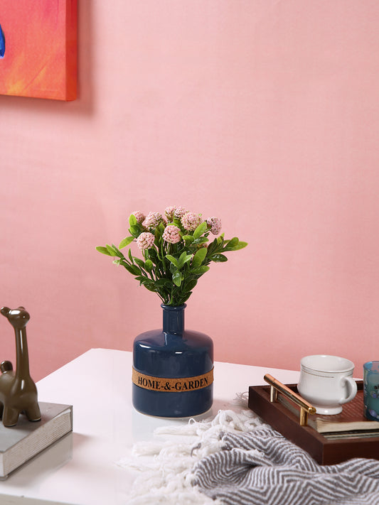 Blue Ceramic Flower Vase With Home With Garden Band