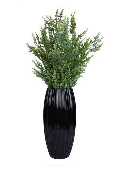 Black Glossy Ribbed Ceramic Flower Vase