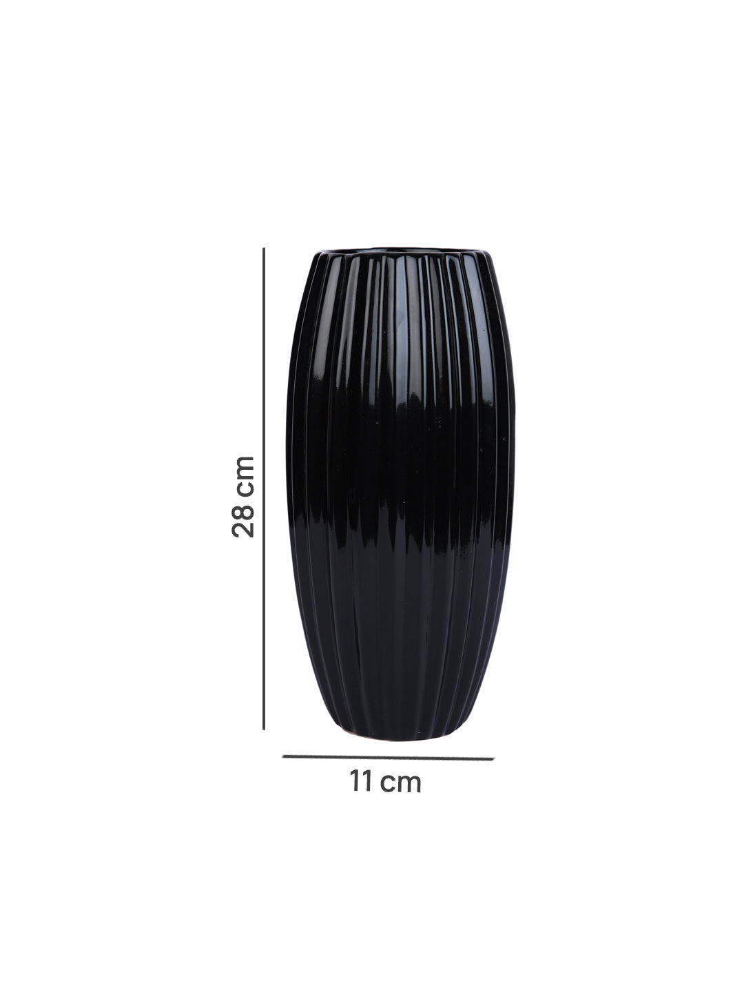 Black Glossy Ribbed Ceramic Flower Vase