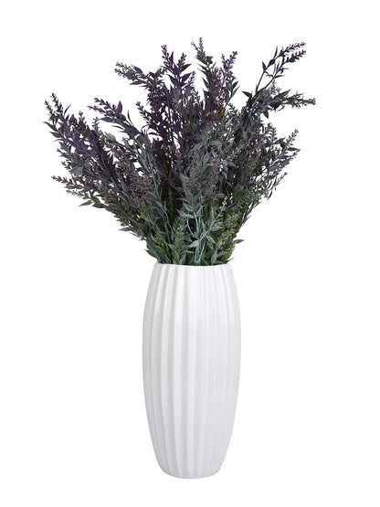 White Glossy Ribbed Ceramic Flower Vase