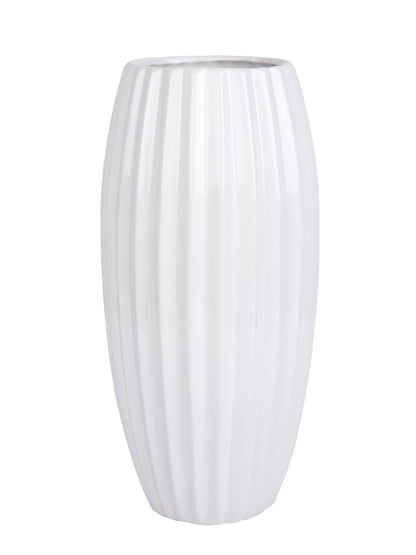 White Glossy Ribbed Ceramic Flower Vase