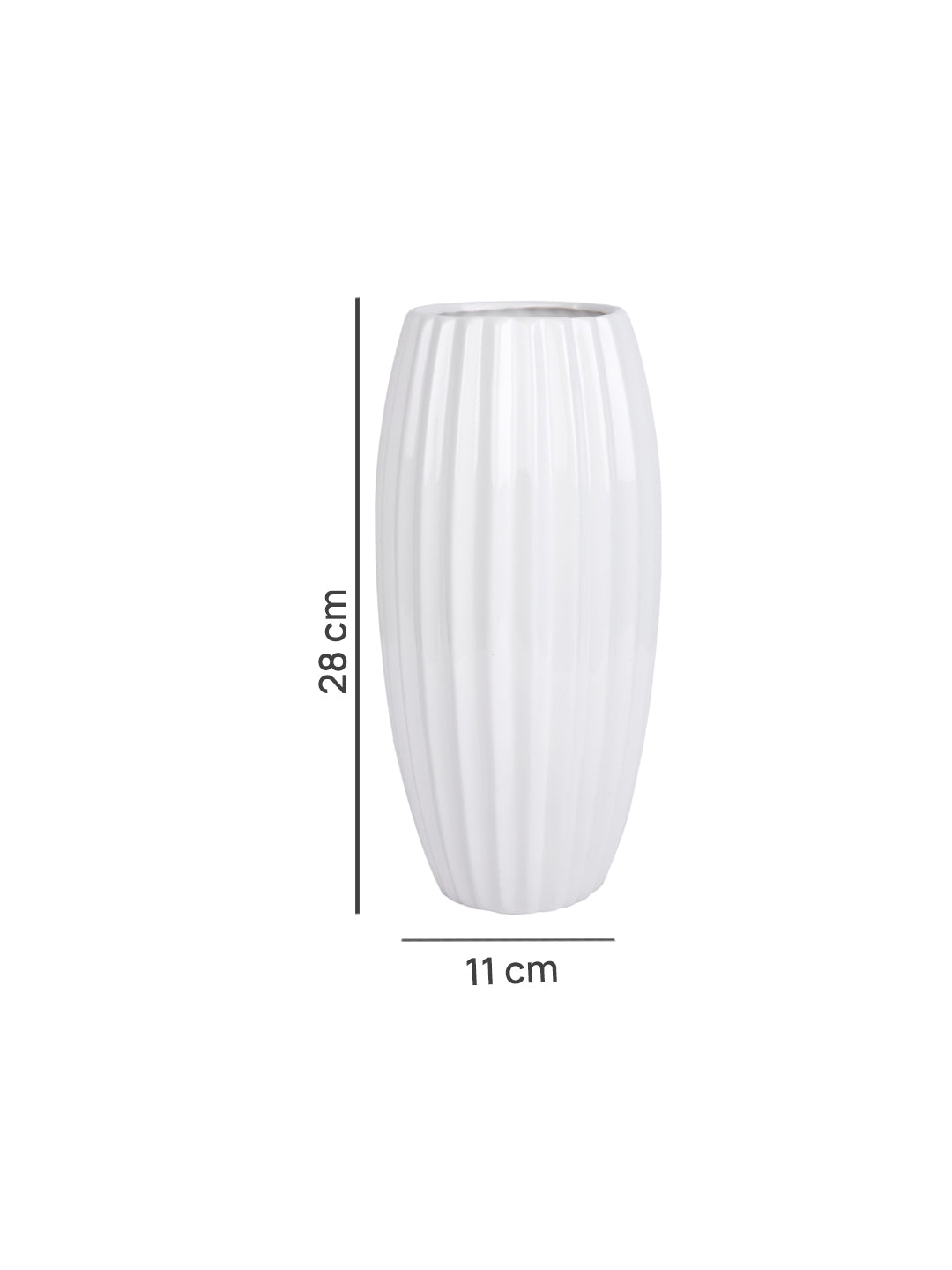 White Glossy Ribbed Ceramic Flower Vase