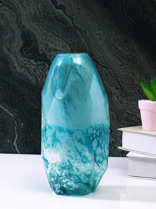 Blue & White Speckled Glass Flower Vase