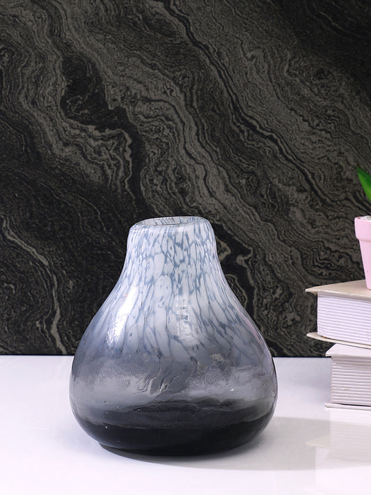 Blue & Grey Printed Glass Flower Vase