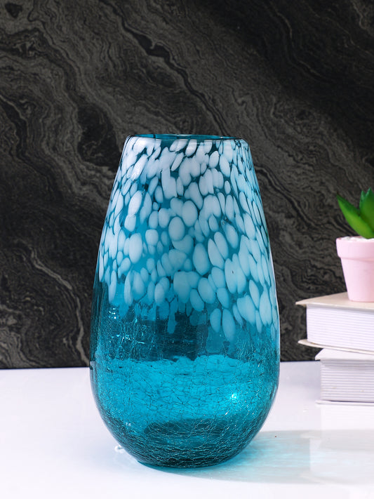 Turquoise Blue & White Speckled Glass Flower Vase