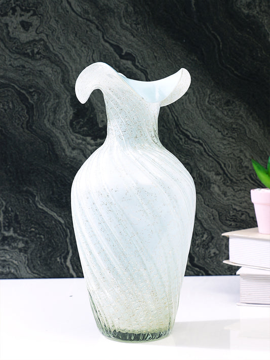 Blue & White Textured Cloud Petal Glass Vase