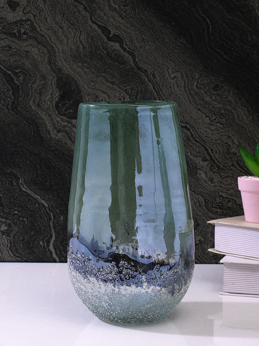 Green & Grey Textured Glass Flower Vase