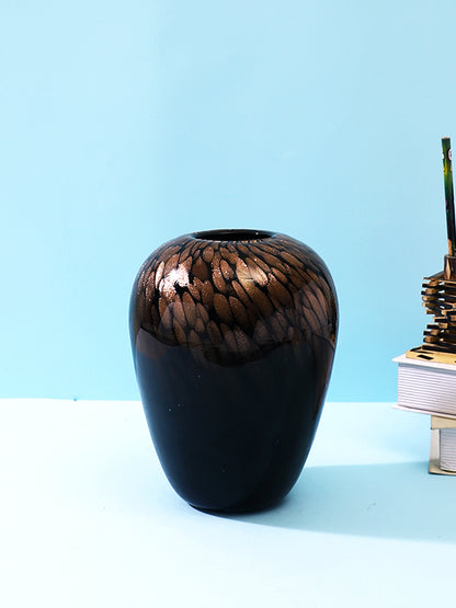 Black & Gold-Toned Speckled Glass Amber Flower Vase