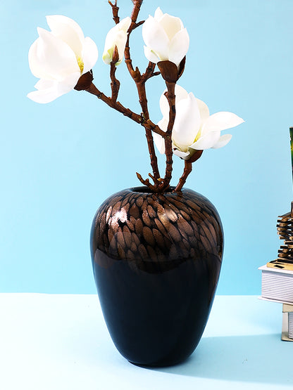 Black & Gold-Toned Speckled Glass Amber Flower Vase