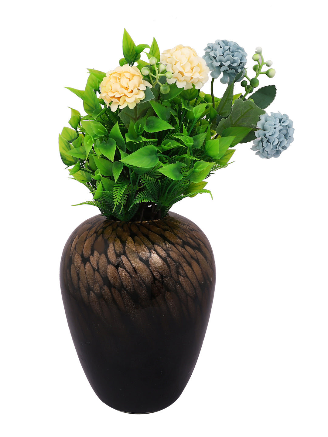 Black & Gold-Toned Speckled Glass Amber Flower Vase