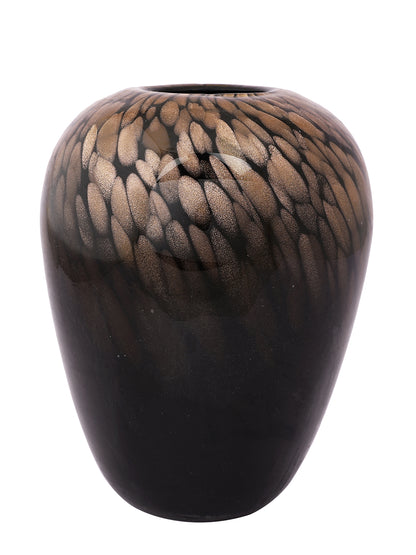 Black & Gold-Toned Speckled Glass Amber Flower Vase