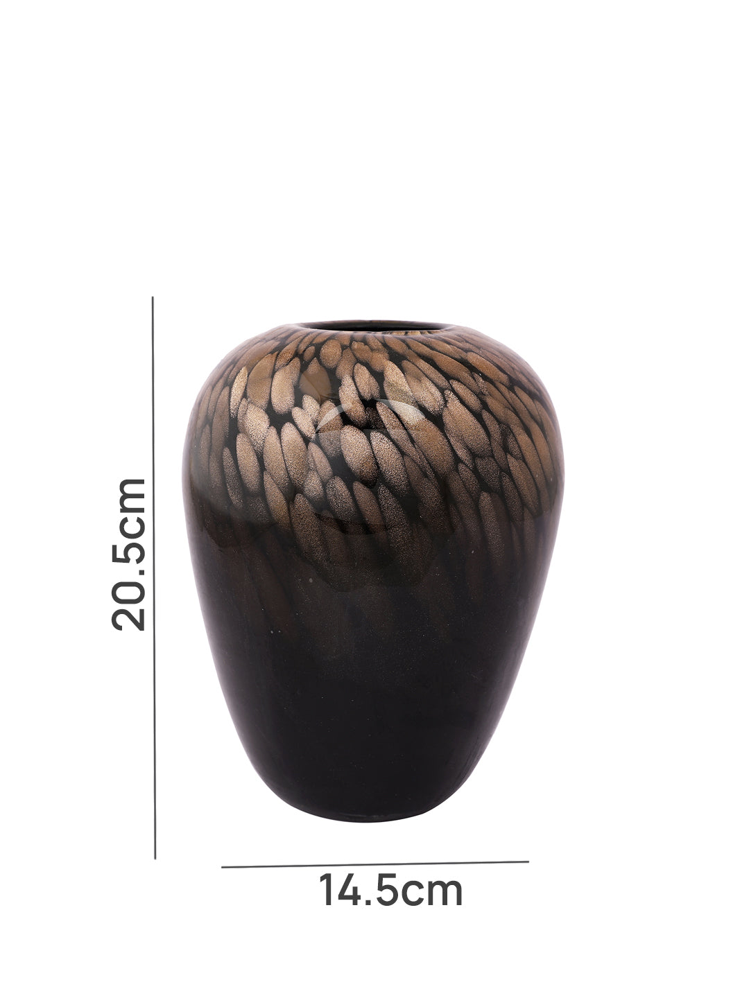 Black & Gold-Toned Speckled Glass Amber Flower Vase