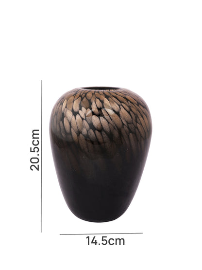 Black & Gold-Toned Speckled Glass Amber Flower Vase