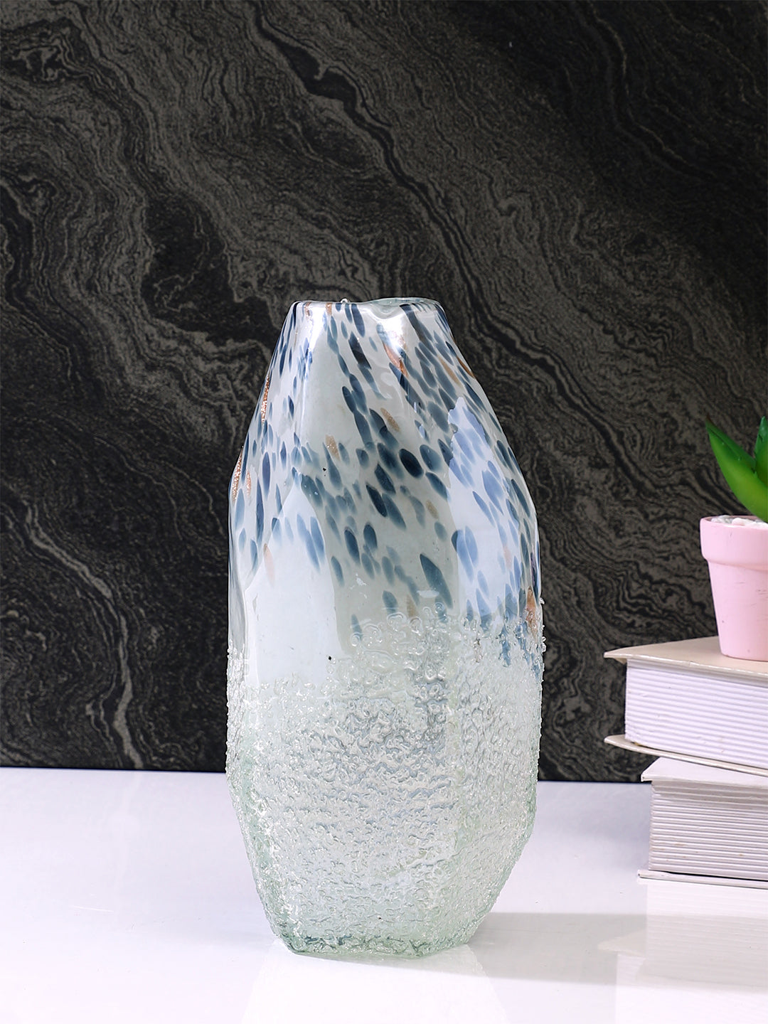White & Grey Speckled Glass Flower Vase
