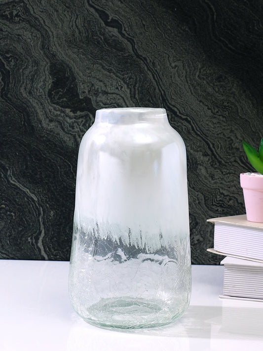 White Frosted Glass Flower Vase
