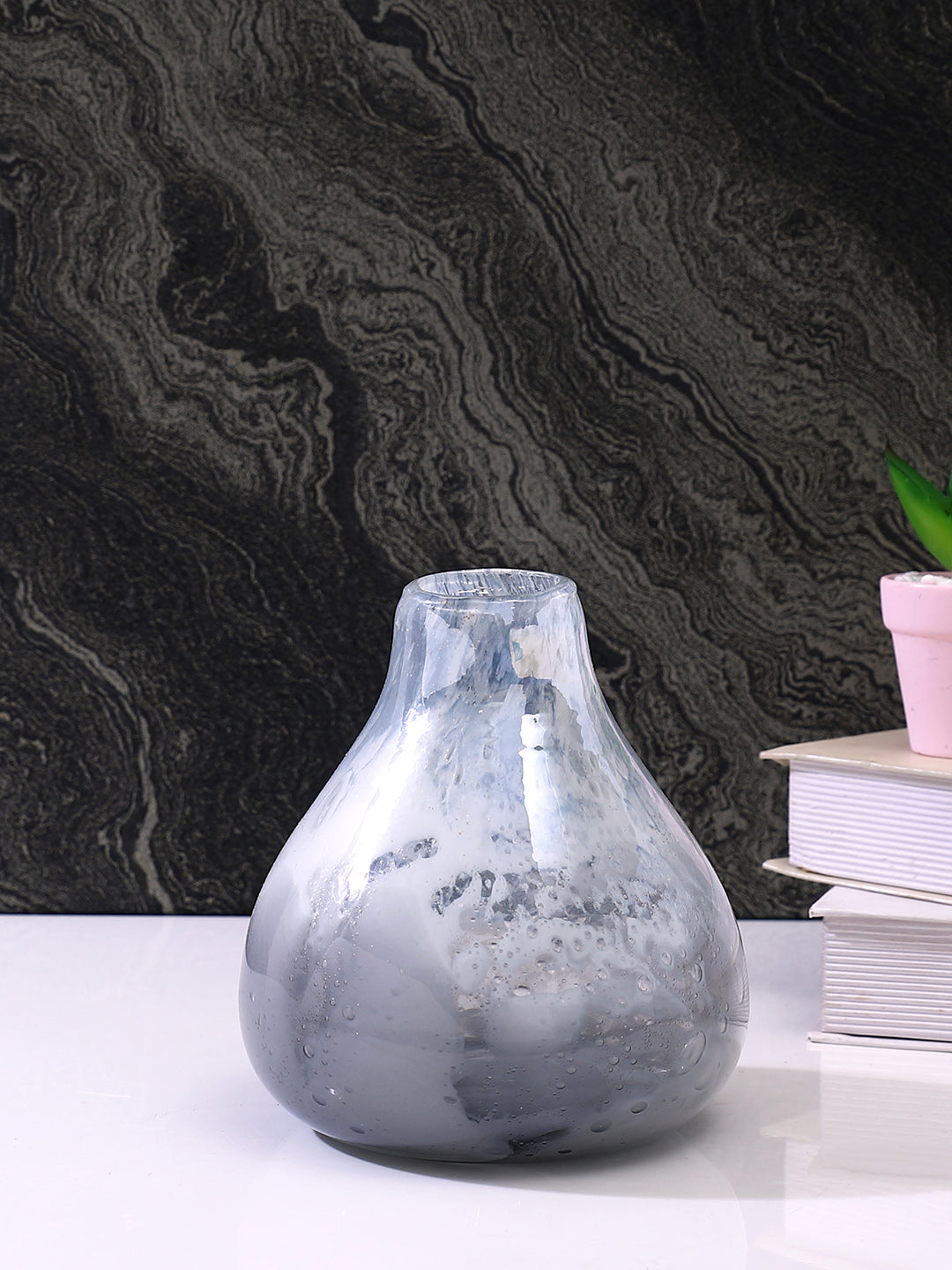 Grey & White Speckled Glass Flower Vase