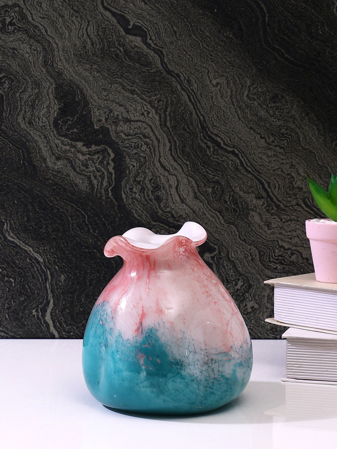 Gradient Pink & Teal Printed Glass Flower Vase