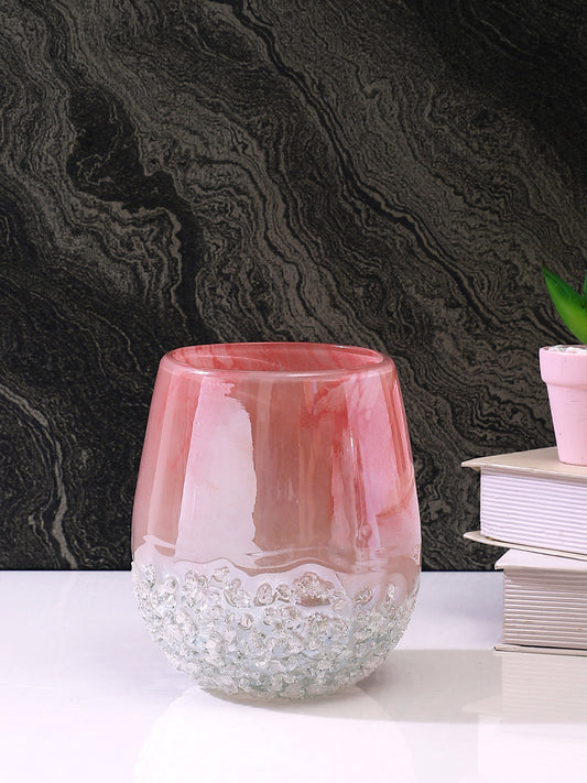Blush Pink & Grey Textured Glass Flower Vase