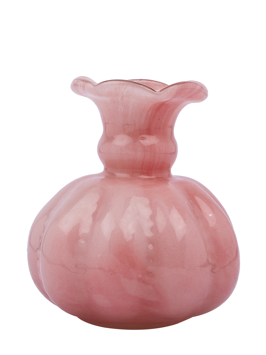 Peach-Coloured & White Ruffled Glass Flower Vase
