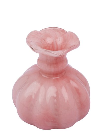 Peach-Coloured & White Ruffled Glass Flower Vase