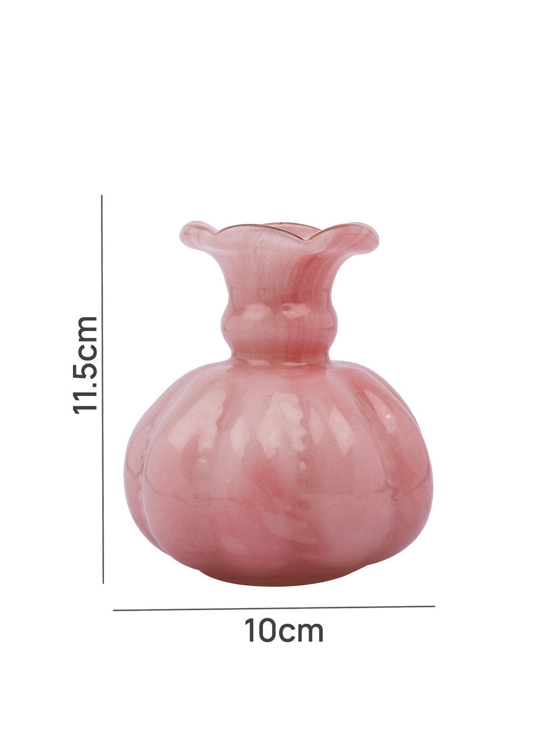 Peach-Coloured & White Ruffled Glass Flower Vase