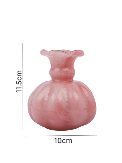 Peach-Coloured & White Ruffled Glass Flower Vase