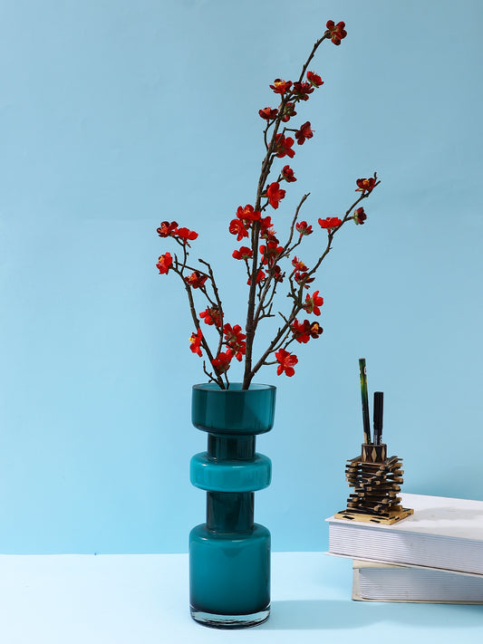 Teal Green & White Textured Modern Glass Flower Vase