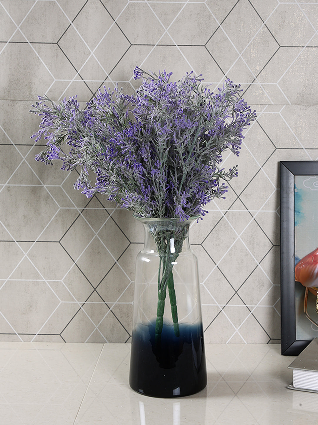 Blue & Transparent Glass Flower Vase