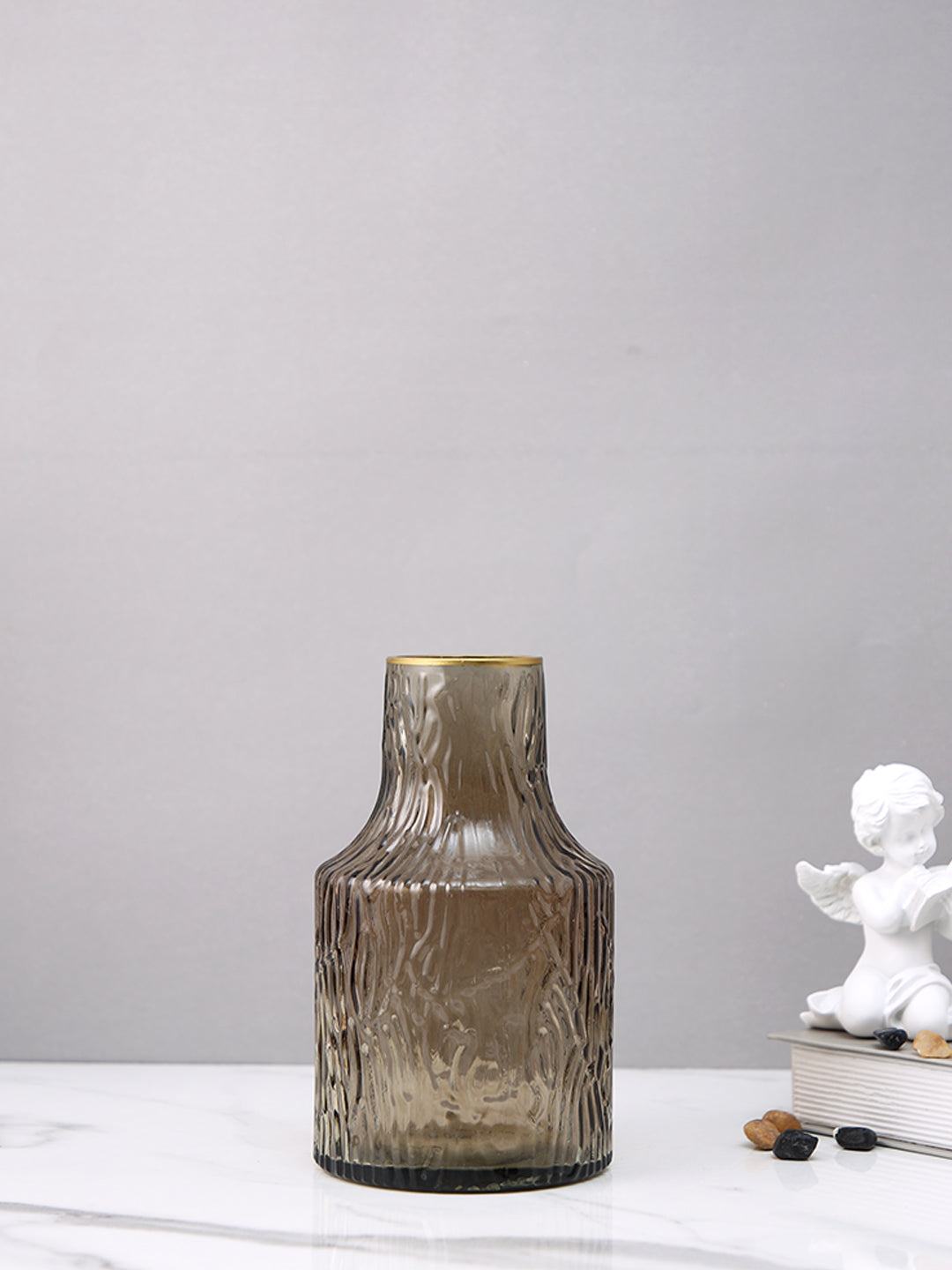 Amber Noir Ripple Brown Textured Glass Flower Vase