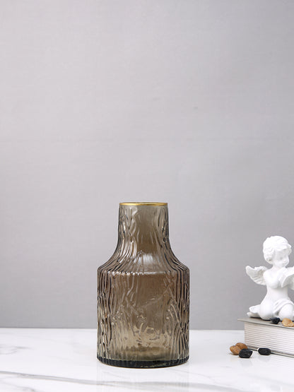 Amber Noir Ripple Brown Textured Glass Flower Vase