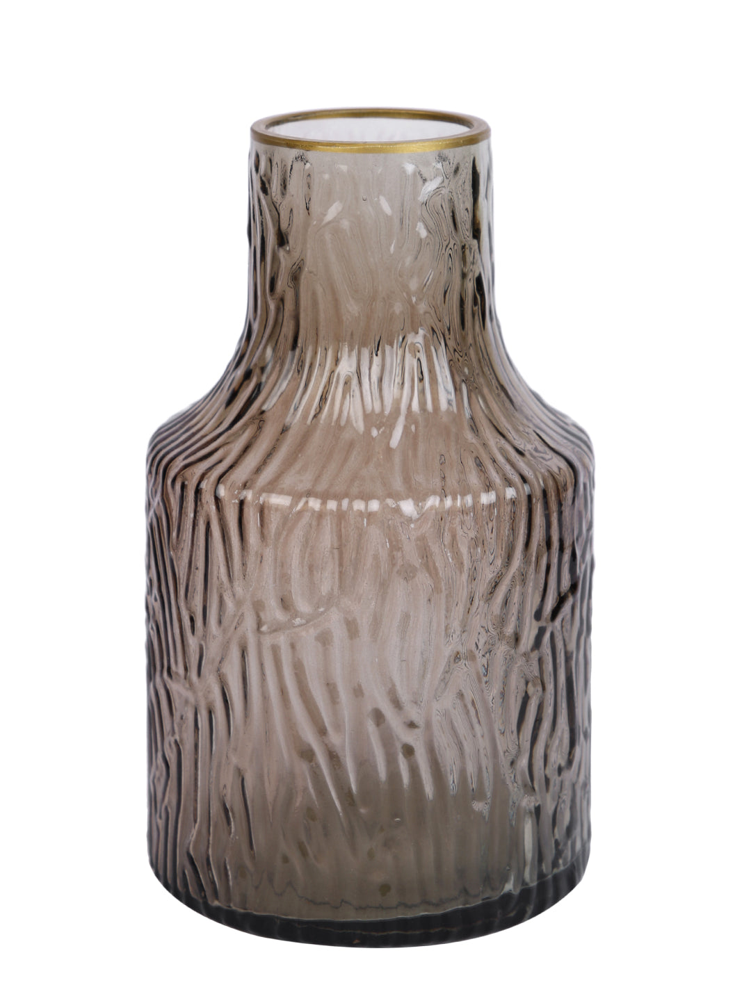 Amber Noir Ripple Brown Textured Glass Flower Vase