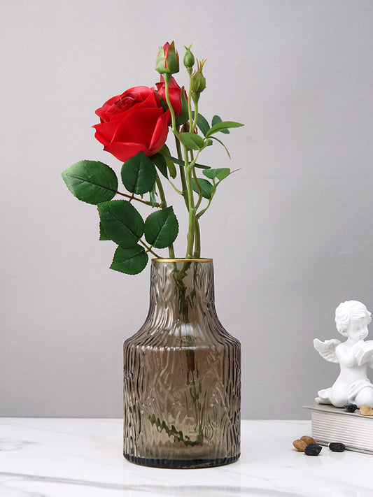 Amber Noir Ripple Brown Textured Glass Flower Vase