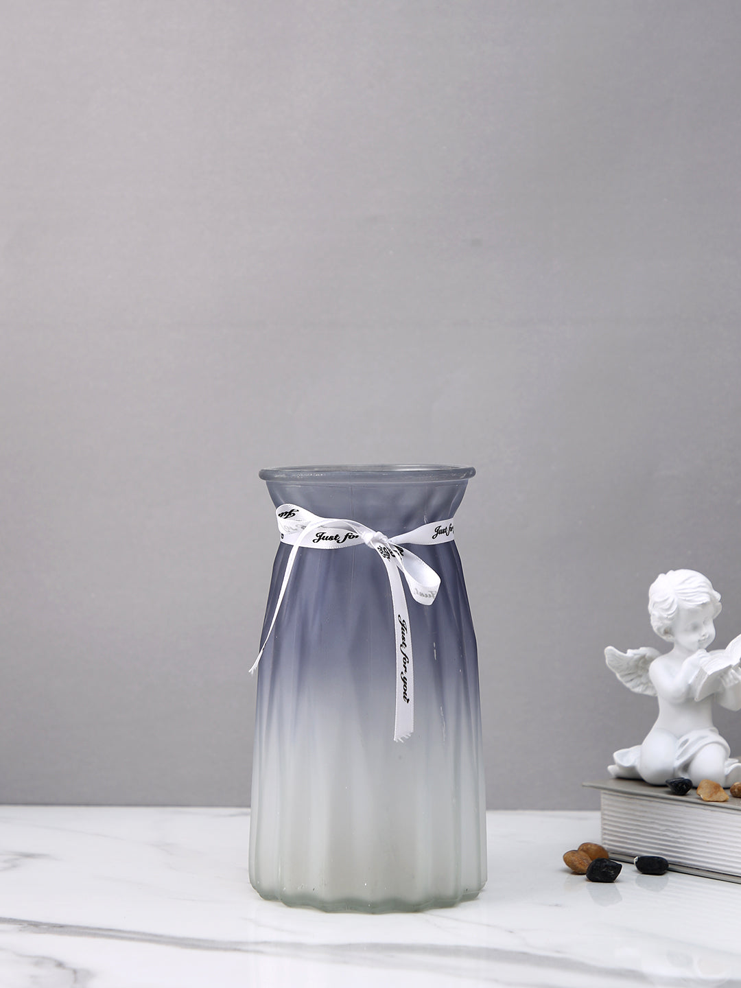 Moonlit Gradient Grey & White Ombre Glass Flower Vase