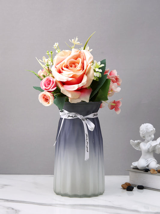 Moonlit Gradient Grey & White Ombre Glass Flower Vase