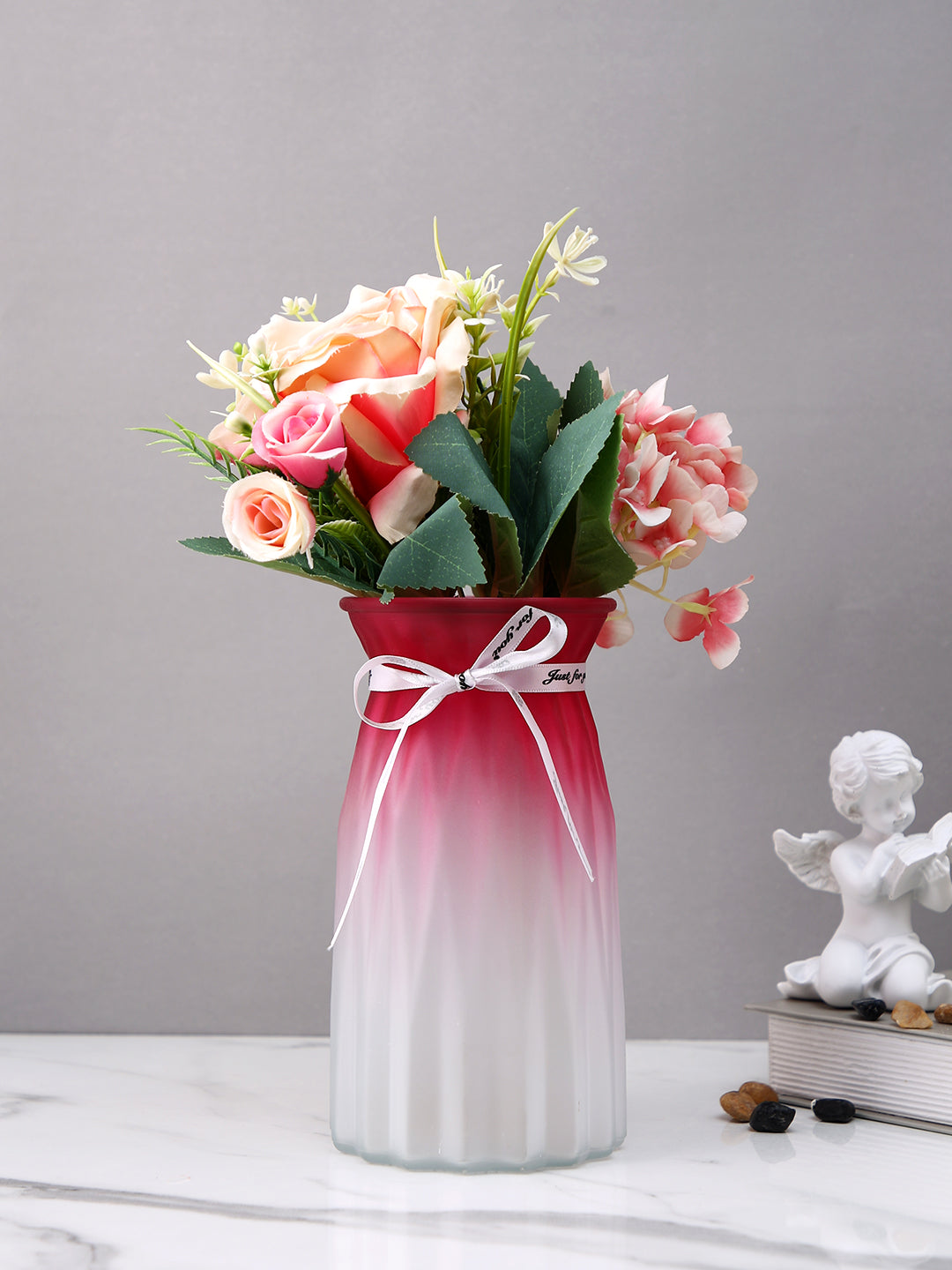 Blush Bloom Pink & White Ombre Glass Flower Vase