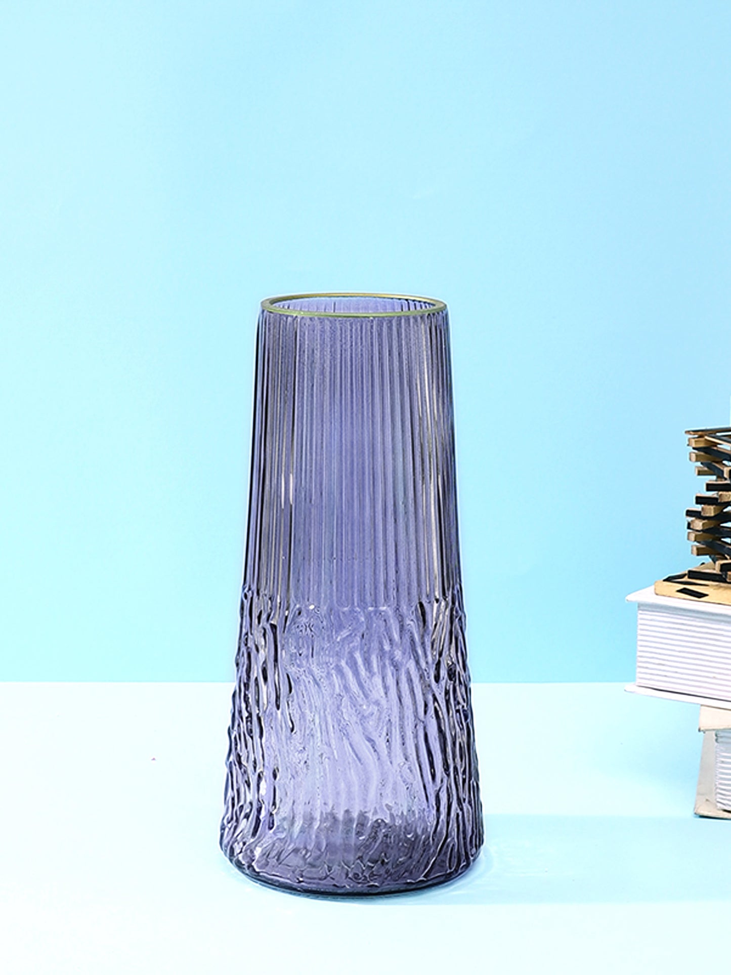 Obsidian Purple Wave Textured Glass Flower Vase