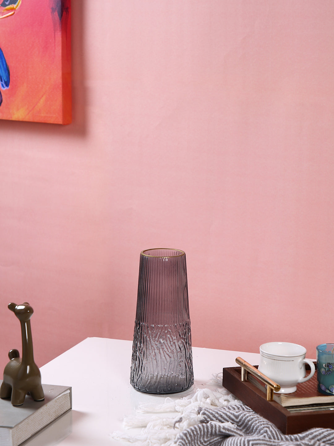 Obsidian Wave Grey Textured Glass Flower Vase