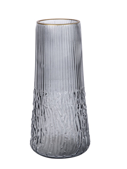 Obsidian Wave Grey Textured Glass Flower Vase