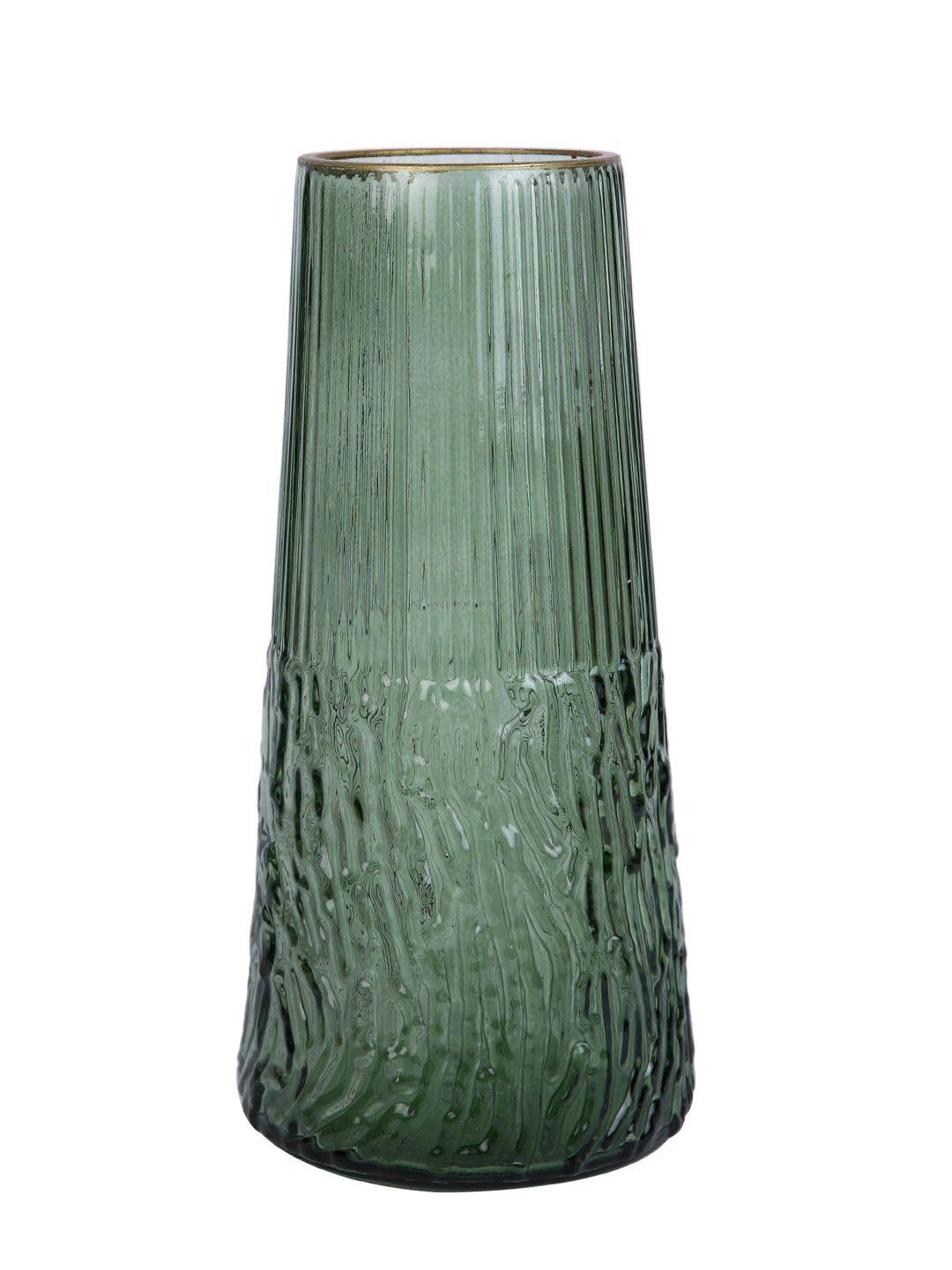 Mosswood Ripple Olive-Green Textured Glass Flower Vase