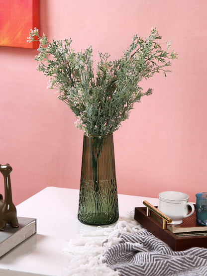 Mosswood Ripple Olive-Green Textured Glass Flower Vase