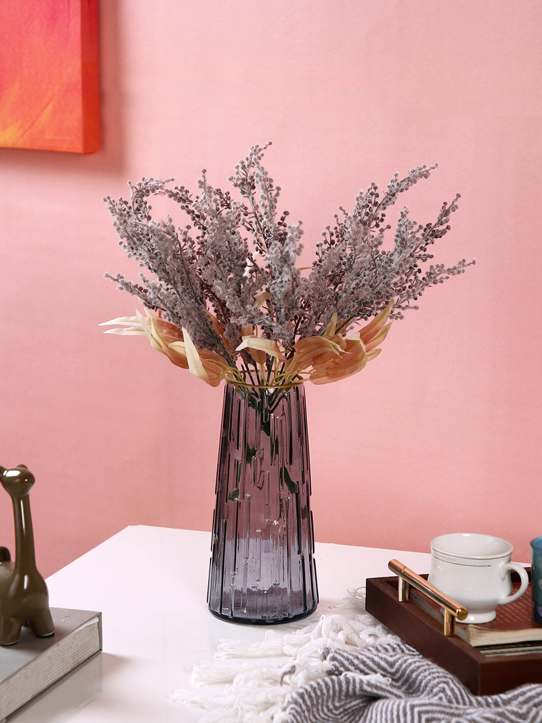 Dusky Amethyst Luxe Grey Textured Glass Flower Vase