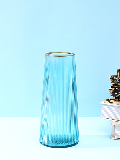 Celeste Skyline Blue Striped Glass Flower Vase