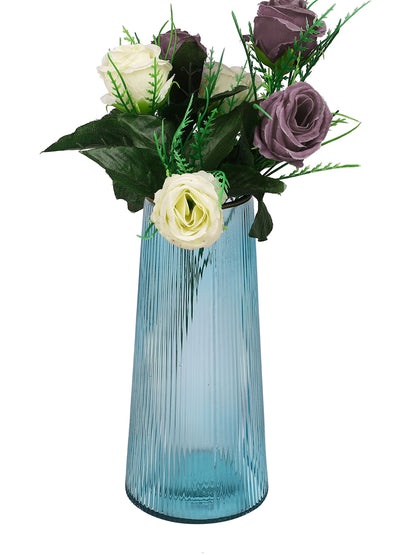 Celeste Skyline Blue Striped Glass Flower Vase