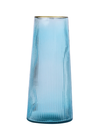 Celeste Skyline Blue Striped Glass Flower Vase