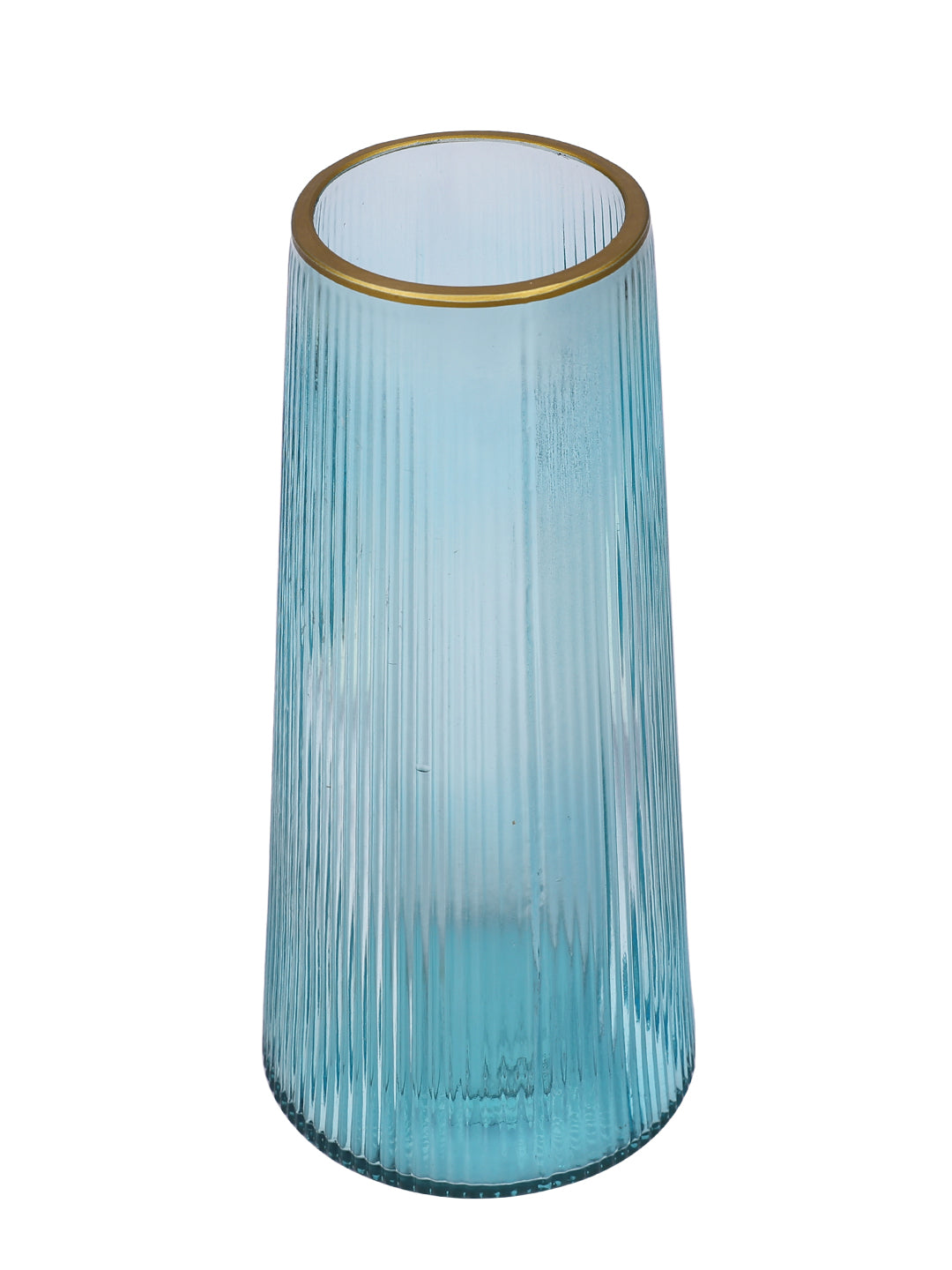 Celeste Skyline Blue Striped Glass Flower Vase