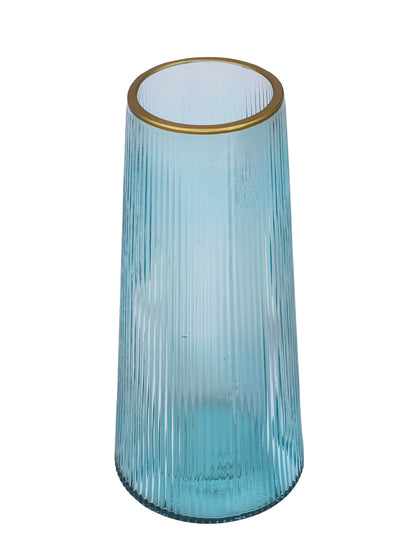 Celeste Skyline Blue Striped Glass Flower Vase